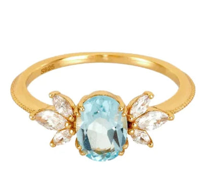 925 Silver Gold-Plated Simple Sky Blue Topaz Ring