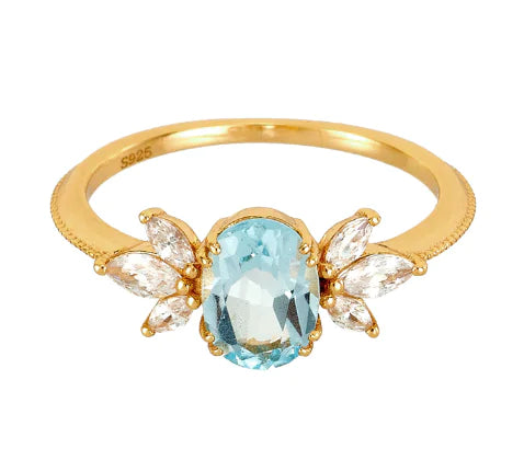 925 Silver Gold-Plated Simple Sky Blue Topaz Ring