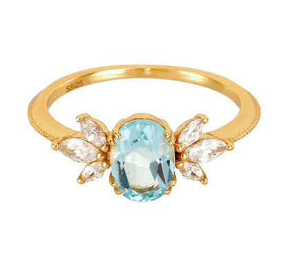925 Silver Gold-Plated Simple Sky Blue Topaz Ring