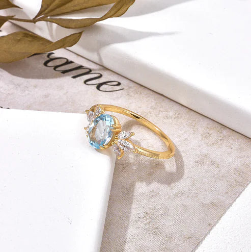 925 Silver Gold-Plated Simple Sky Blue Topaz Ring