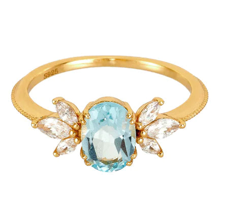 925 Silver Gold-Plated Simple Sky Blue Topaz Ring