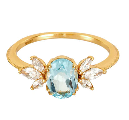 925 Silver Gold-Plated Simple Sky Blue Topaz Ring