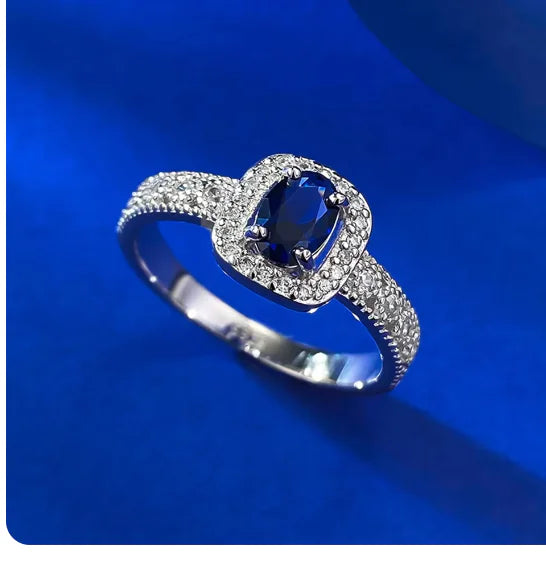 Wong Rain 100% 925 Silver Oval Cut Sapphire Ring