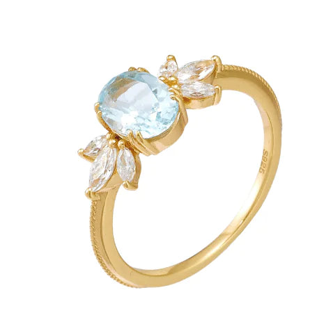 925 Silver Gold-Plated Simple Sky Blue Topaz Ring